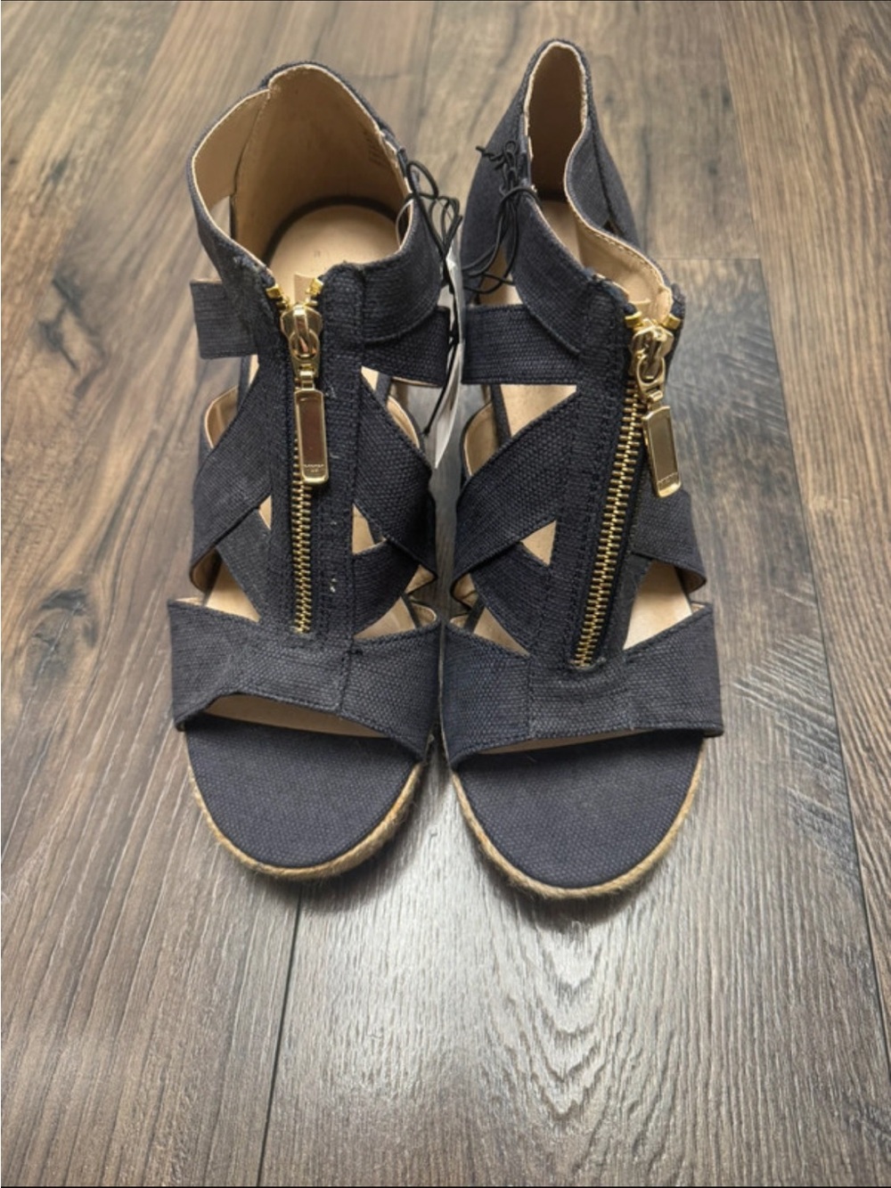 A New Day Navy Blue Espadrille Wedge Sandals with Gold Zipper